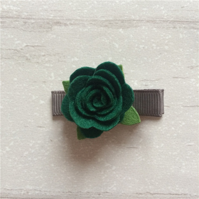 Felt Rose Clip Set of 3 - Green Mix