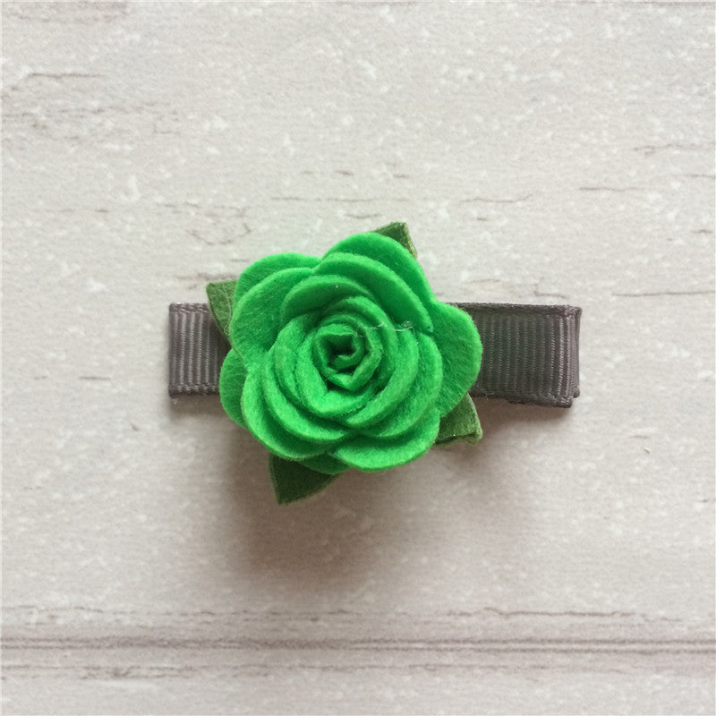 Felt Rose Clip Set of 3 - Green Mix