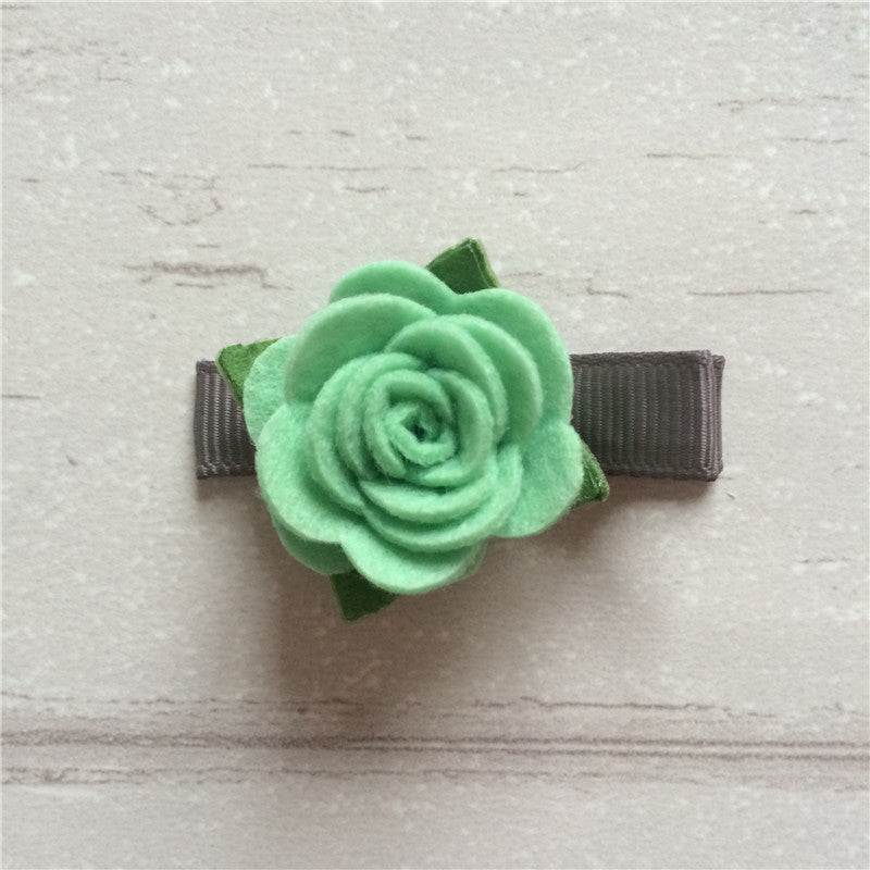 Felt Rose Clip Set of 3 - Green Mix