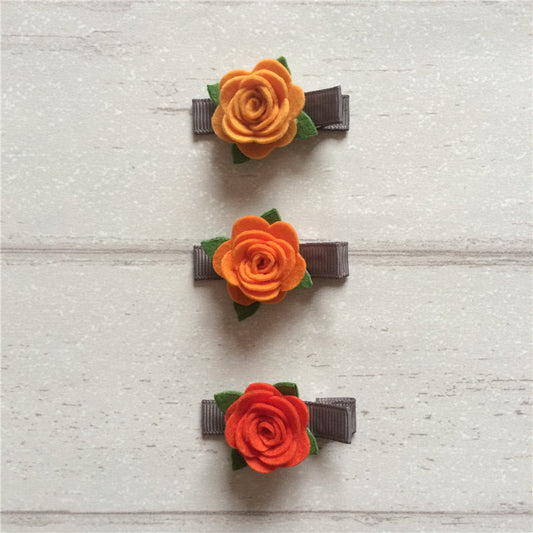 Felt Rose Clip Set of 3 - Orange Mix
