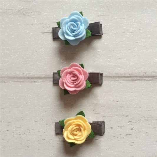 Felt Rose Clip Set of 3 - Pastel Mix