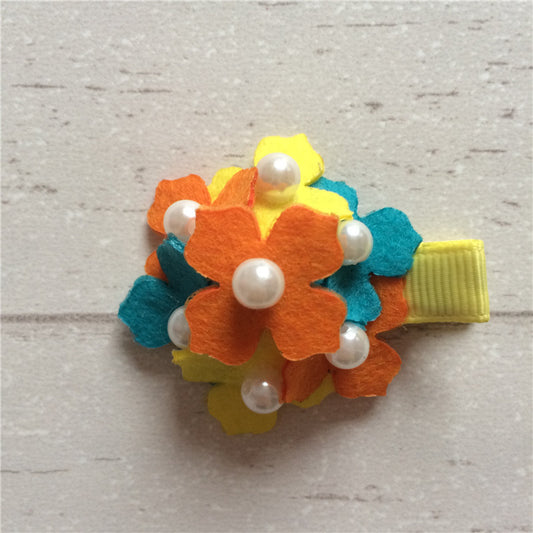 Felt Hydrangeas Clip - Yellow/Orange/Turquoise Mix