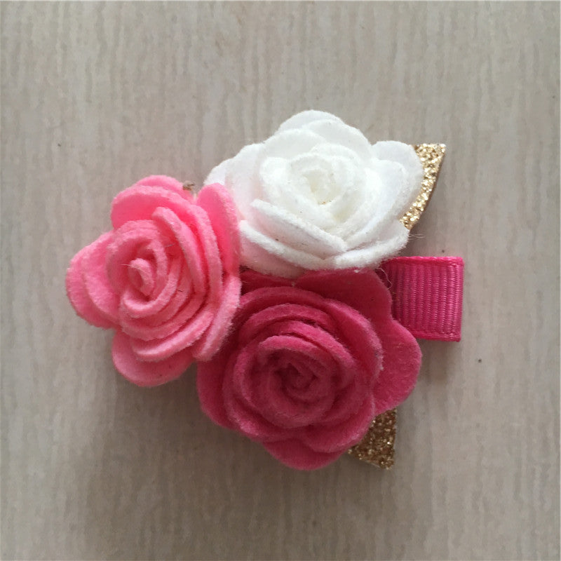 Felt Rose Cluster Hair Clip - Pink Mix