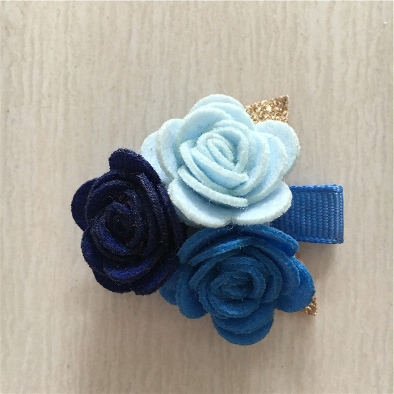 Felt Rose Cluster Hair Clip - Blue Mix