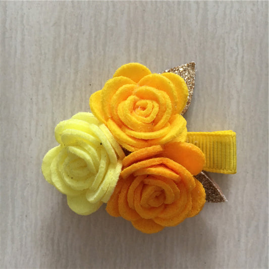 Felt Rose Cluster Hair Clip - Yellow Mix