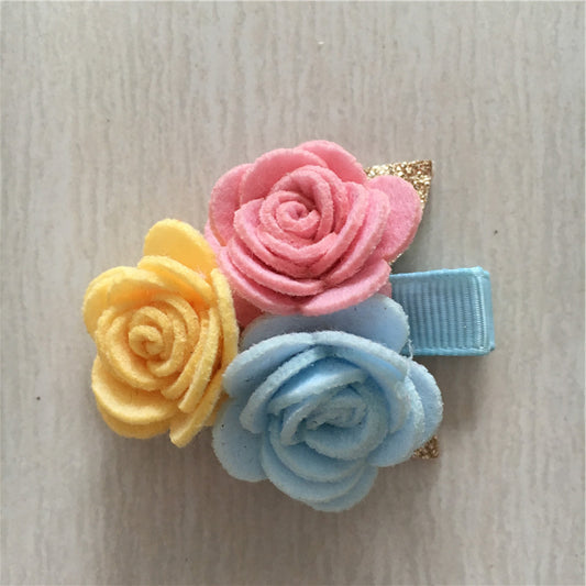Felt Rose Cluster Hair Clip - Pastel Mix