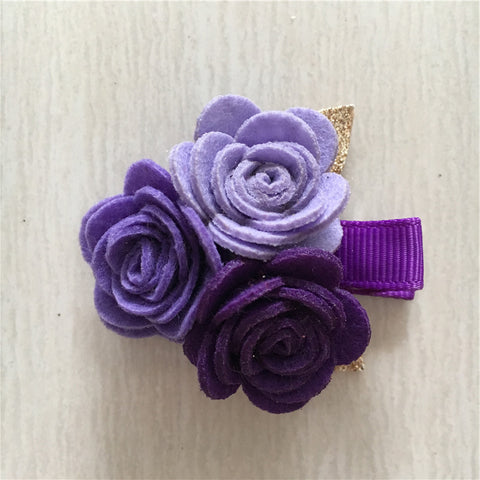 Felt Rose Cluster Hair Clip - Purple Mix