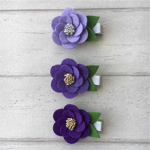 Felt Hibiscus Clip Set of 3 - Purple Mix