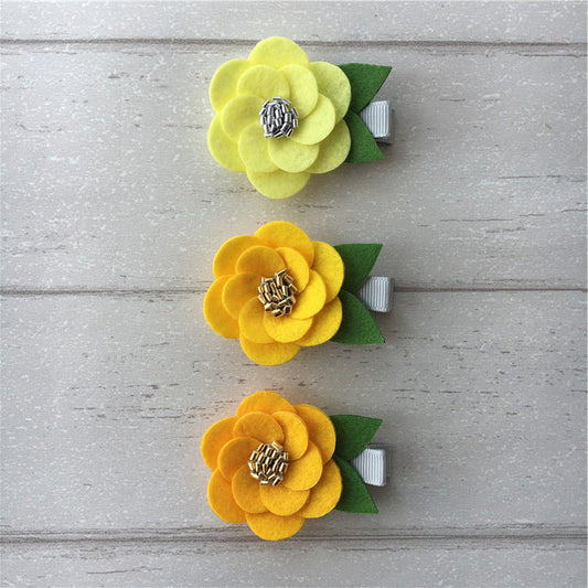 Felt Hibiscus Clip Set of 3 - Yellow Mix
