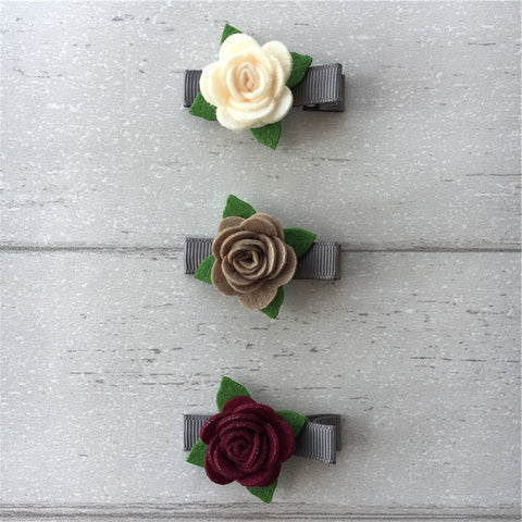 Felt Rose Clip Set of 3 - Neutral Mix