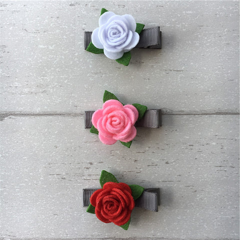 Felt Rose Clip Set of 3 - Valentine Mix