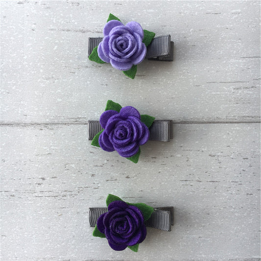 Felt Rose Clip Set of 3 - Purple Mix