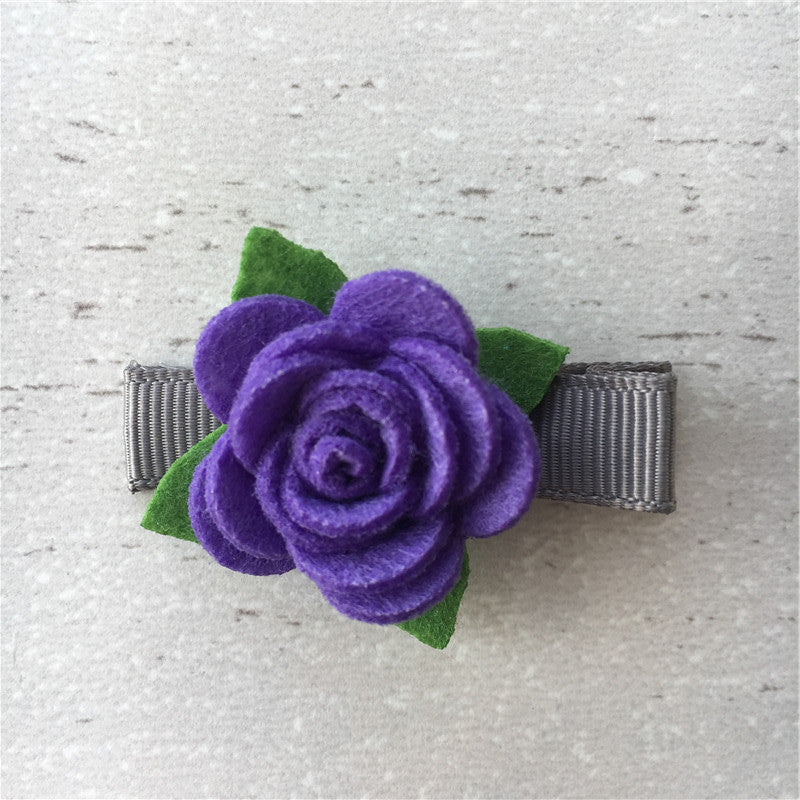 Felt Rose Clip Set of 3 - Purple Mix