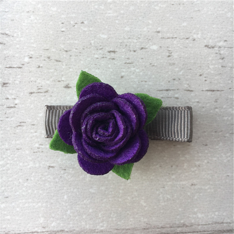 Felt Rose Clip Set of 3 - Purple Mix