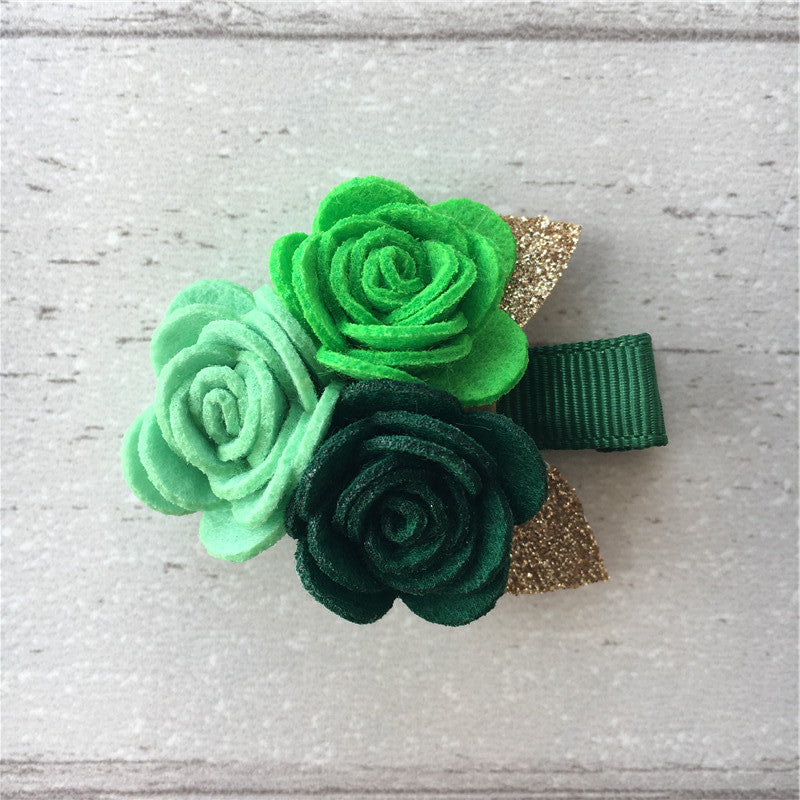 Felt Rose Cluster Hair Clip - Green Mix