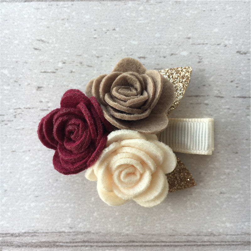 Felt Rose Cluster Hair Clip - Neutral Mix