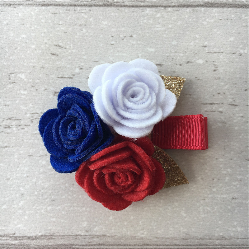 Felt Rose Cluster Hair Clip - Patriotic Mix