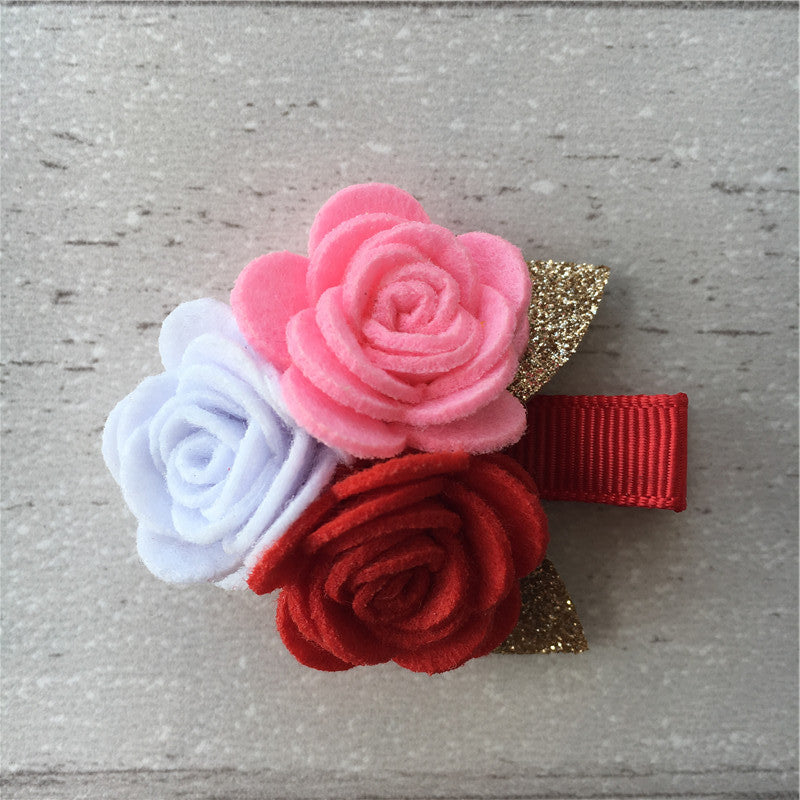 Felt Rose Cluster Hair Clip - Valentine Mix