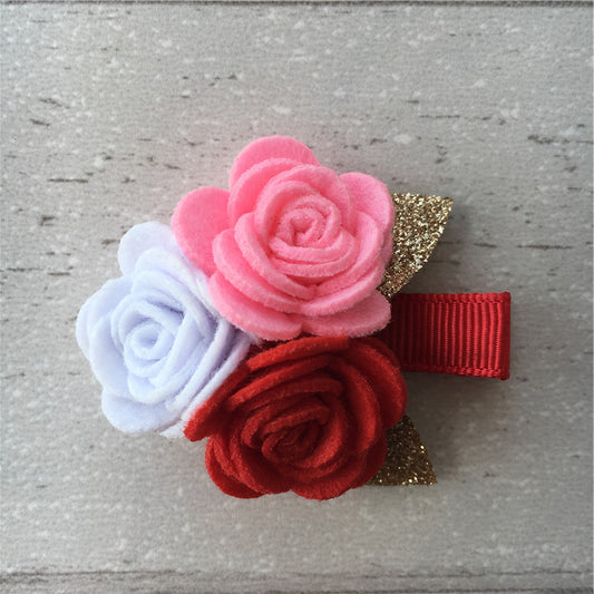 Felt Rose Cluster Hair Clip - Valentine Mix