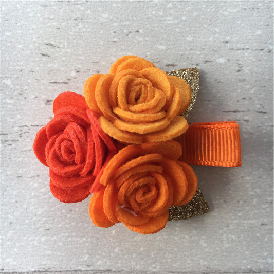 Felt Rose Cluster Hair Clip - Orange Mix